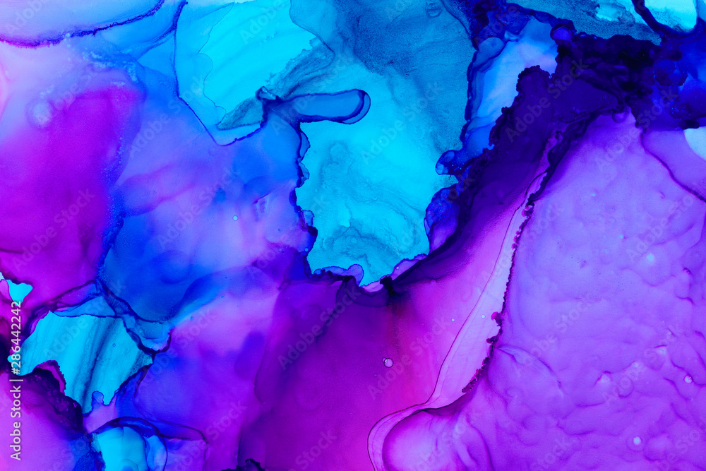 Violet, pink and blue watercolor background. Hand drawn abstract aquarelle brushstrokes.