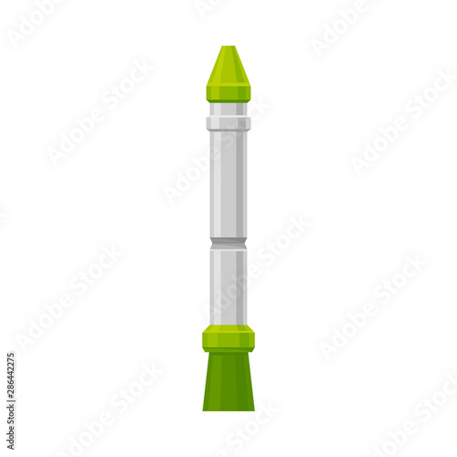 Gray with green narrow missile. Vector illustration on a white background.