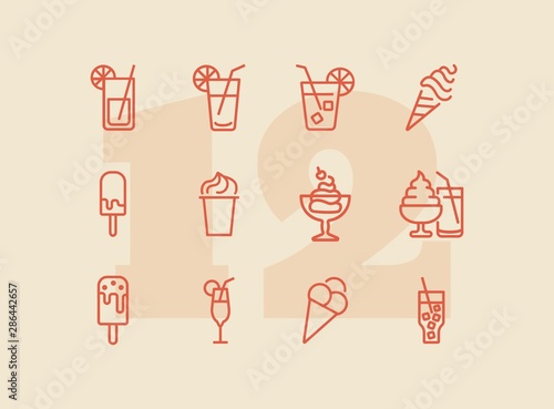 Refreshers line icon set. Cola, ice cream, lemonade. Drink concept. Can be used for topics like cafe, menu, food