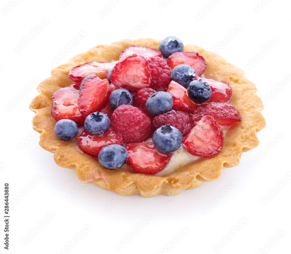Sweet tartlet with berries on white background Sweet tartlet with berries on white background