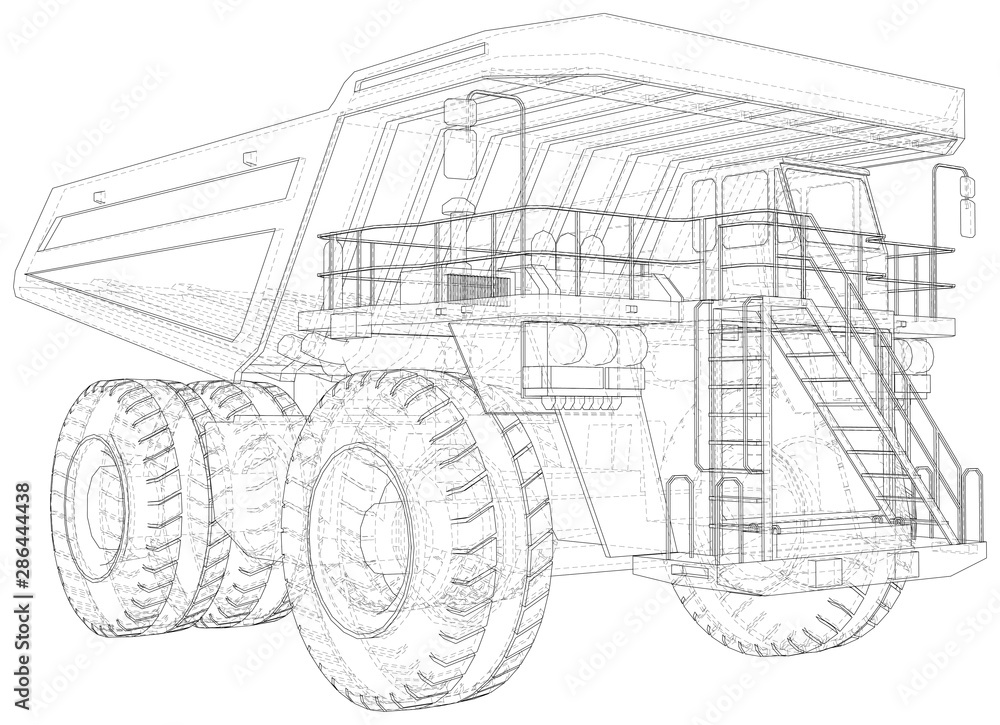 Big mining truck. EPS10 format. Wire-frame style. Vector created of 3d.
