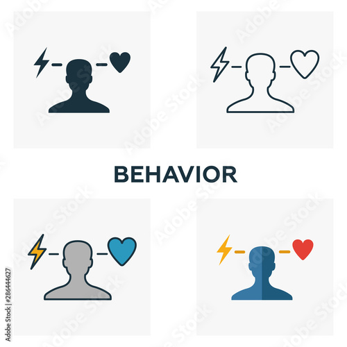 Behavior icon set. Four elements in diferent styles from business ethics icons collection. Creative behavior icons filled, outline, colored and flat symbols