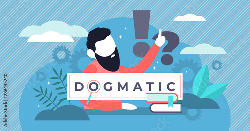 Dogmatic vector illustration. Flat tiny absolute true faith persons concept