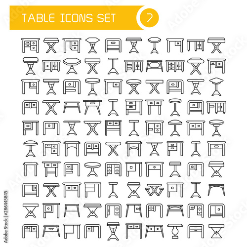 big set table and desk icons, furniture decoration set