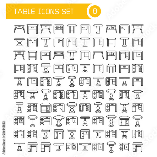 big set table and desk icons, furniture decoration set
