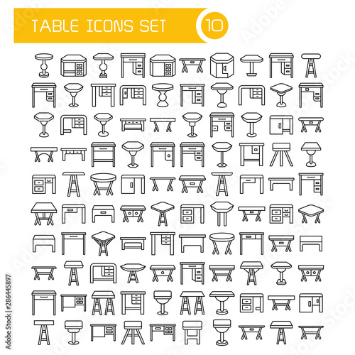 big set table and desk icons, furniture decoration set