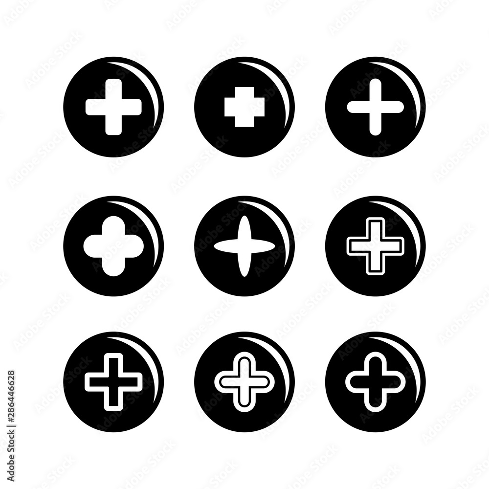 Fototapeta premium plus and positive in round buttons illustration