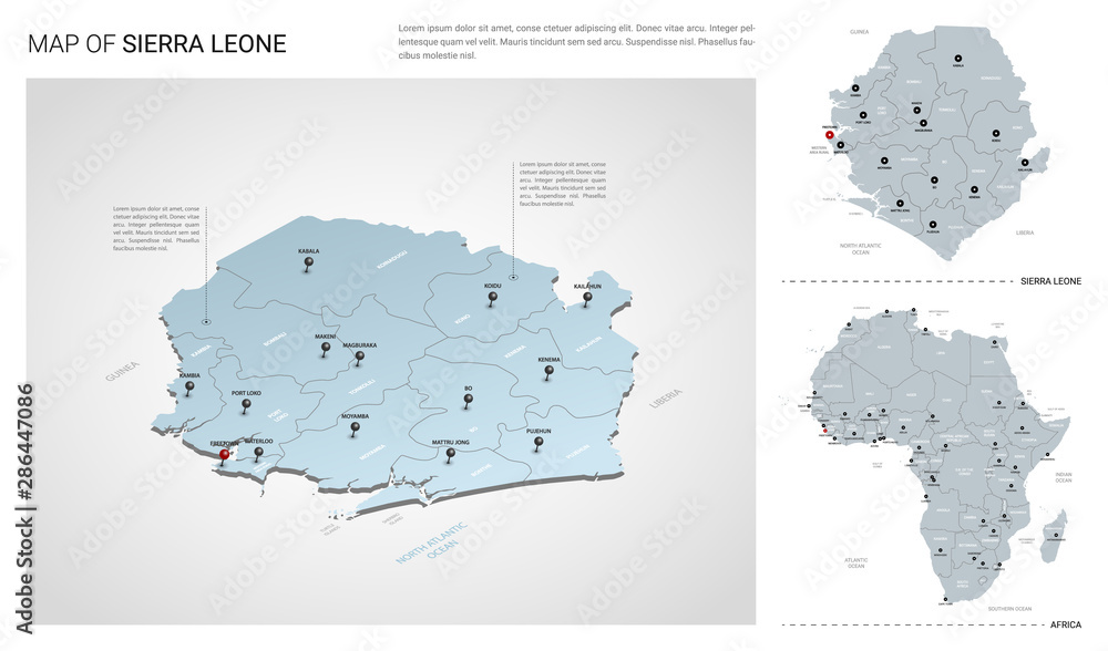 Vector set of Sierra Leone country. Isometric 3d map, Sierra Leone map ...