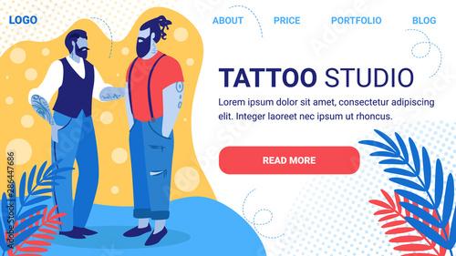 Tattoo Studio Horizontal Banner. Bearded Hipster