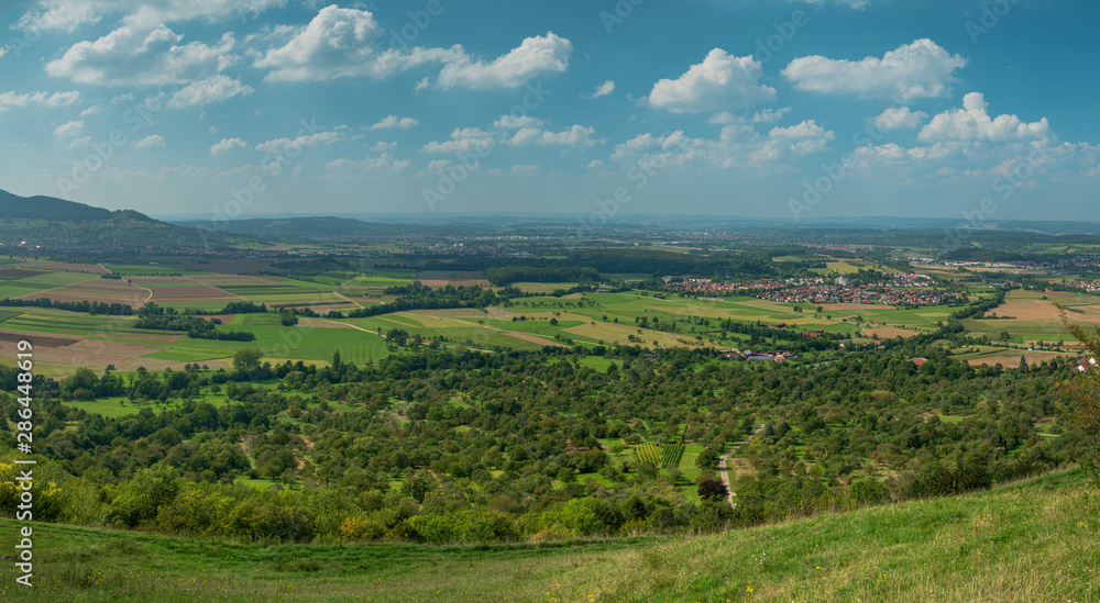 View from Top of the Limburg Mountain down to Weilheim Teck and Neidlingen Landscape  which is part of Baden Württemberg area