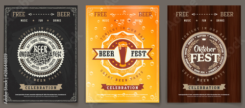 Vector Oktoberfest beer festival celebration template set of retro poster or invitation flyer on vintage background