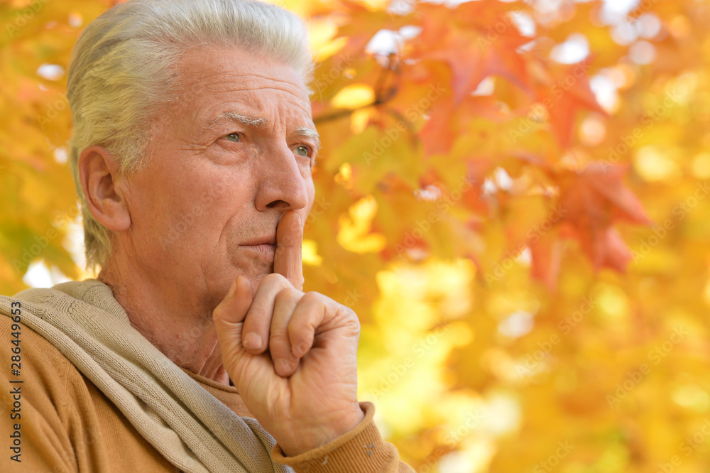 Close up portrait of a senior man posing outdoors Close up portrait of a senior man posing outdoors