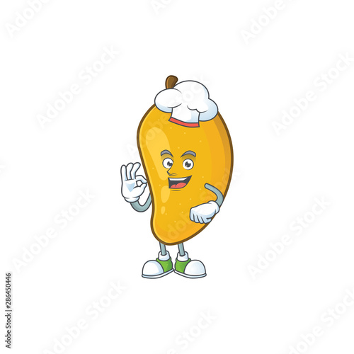 Chef cartoon of mango character on a white background. photo