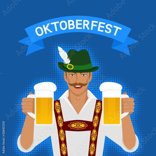 Oktoberfest man in national costume with beer