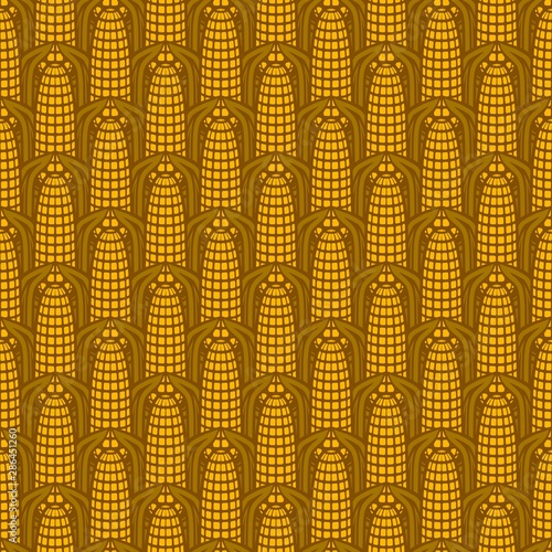Seamless pattern with golden ears of corn