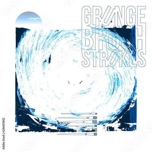 Blue brush stroke and texture. Grunge vector abstract hand - painted element. Underline and border design.