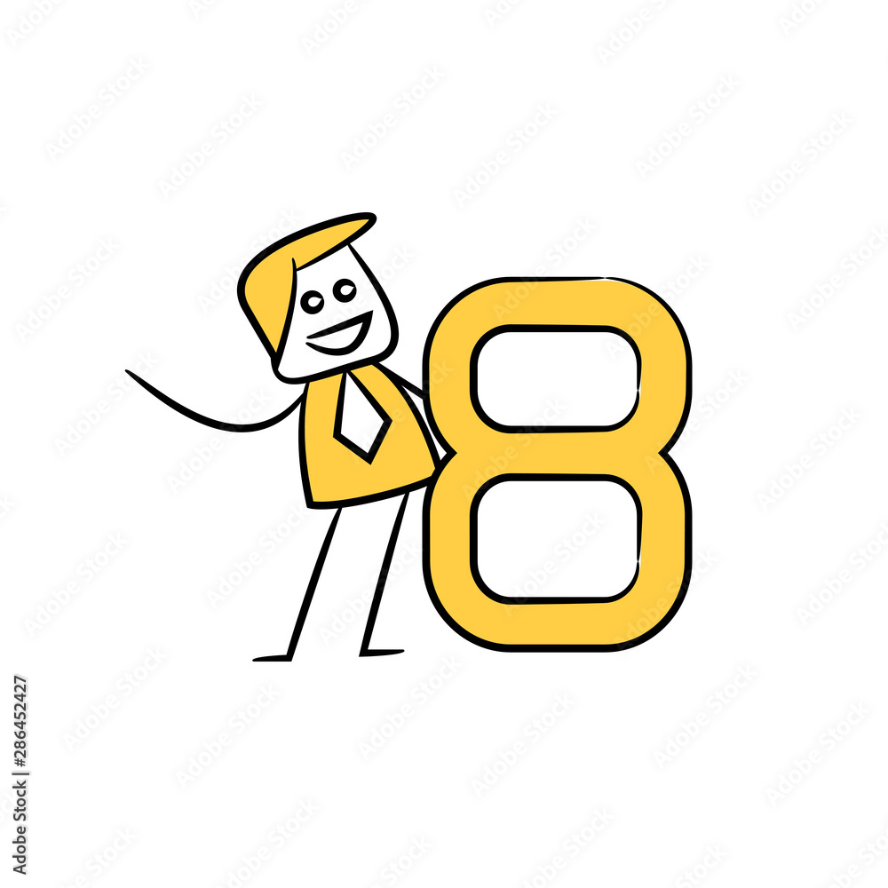 businessman and number yellow stick figure illustration