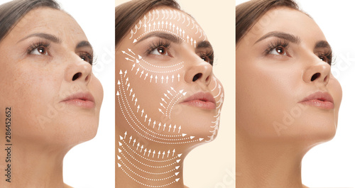 Foto Beautiful female face isolated on white background