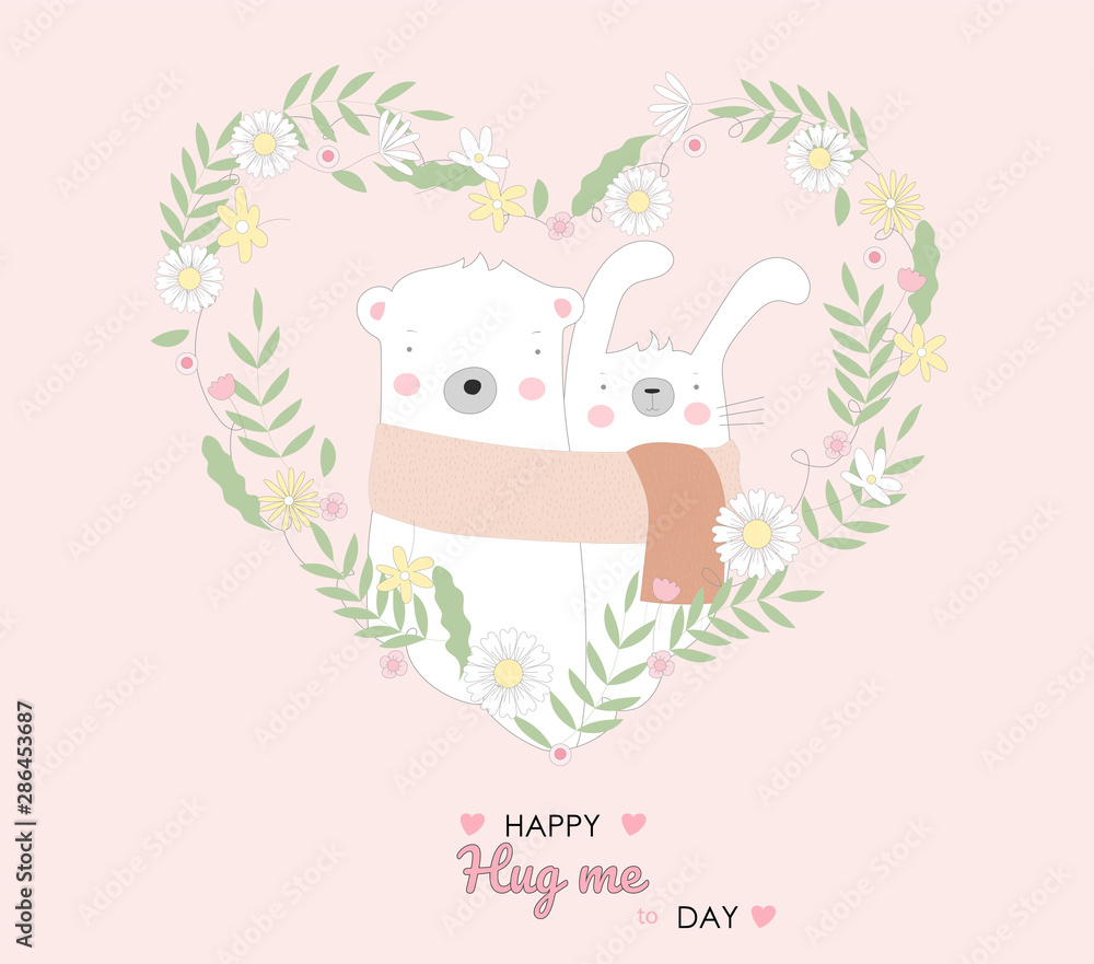 Cute vector illustration of baby rabbit and bear character animal cartoon hand drawn style Cute vector illustration of baby rabbit and bear character animal cartoon hand drawn style