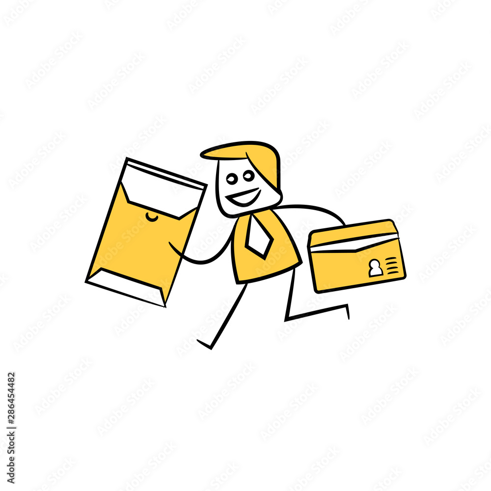 businessman running with mail stick figure theme businessman running with mail stick figure theme