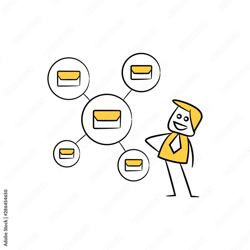 businessman and email network stick figure theme businessman and email network stick figure theme