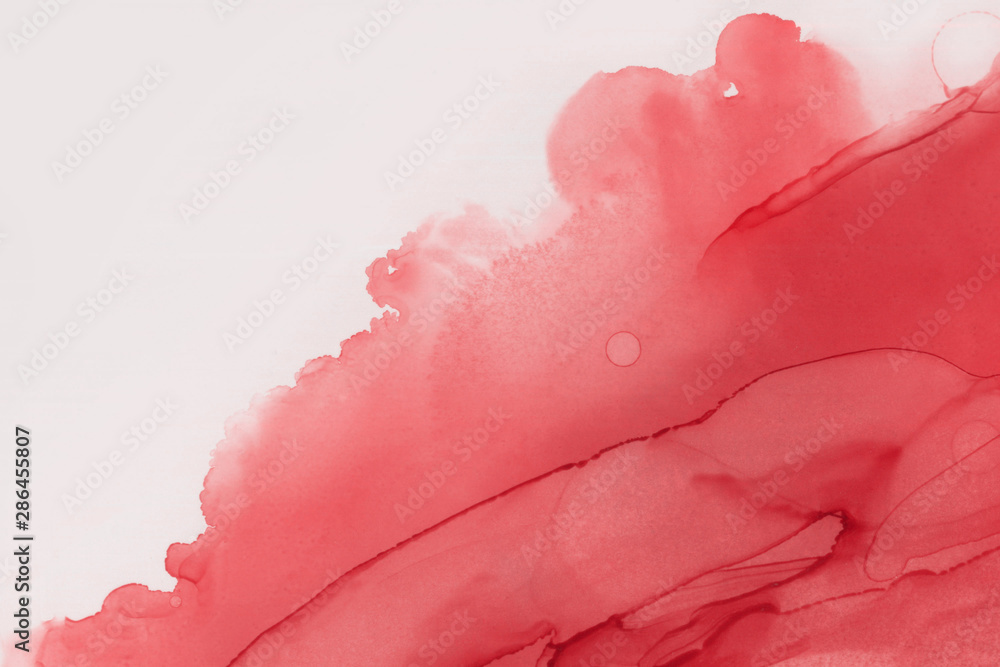 Obraz premium Hand painted alcohol ink background. Abstract red blood texture. Contemporary feminine wallpaper. 