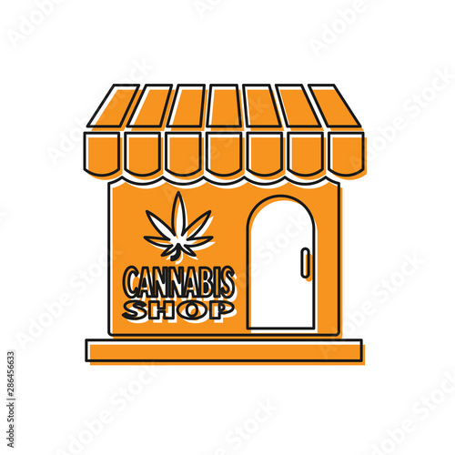 Orange Marijuana and cannabis store icon isolated on white background. Equipment and accessories for smoking, storing medical cannabis. Vector Illustration
