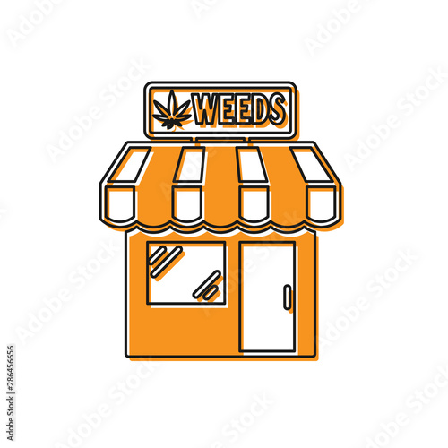 Orange Marijuana and cannabis store icon isolated on white background. Equipment and accessories for smoking, storing medical cannabis. Vector Illustration