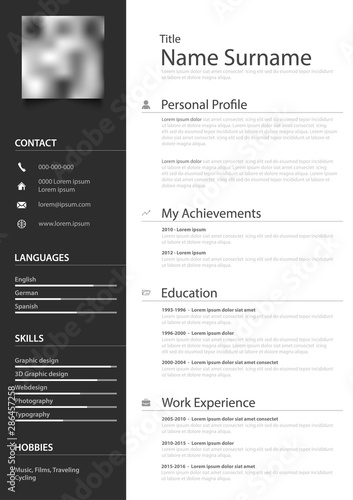 Professional personal resume cv in gray white design