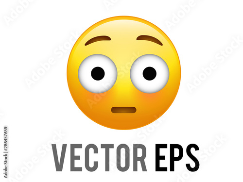 Yellow embarrassed face with flushed red cheeks flat emoji icon