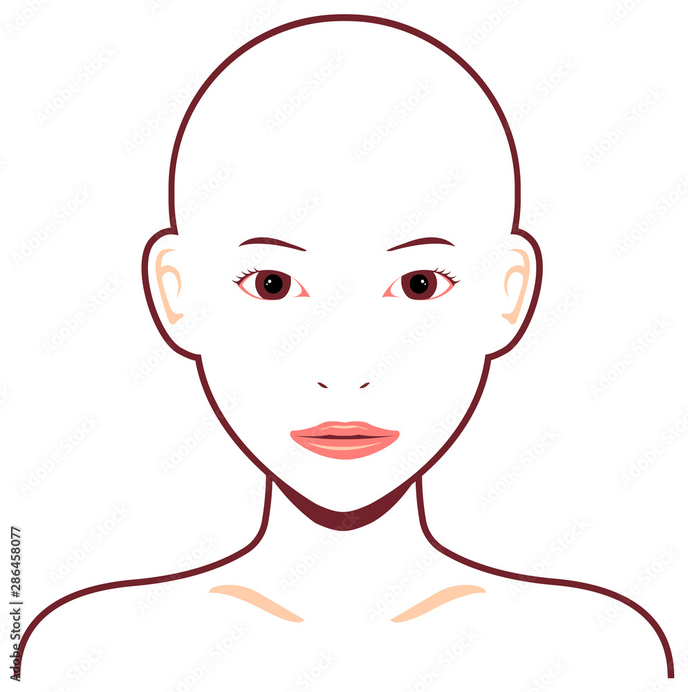 Young asian woman face vector illustration / skin head, no hair Young asian woman face vector illustration / skin head, no hair