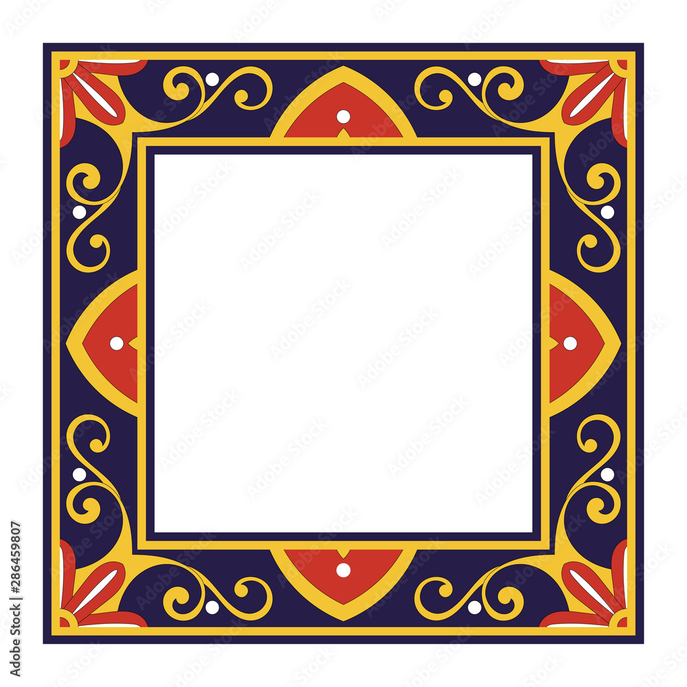 Tile frame vector. Vintage border pattern. Antique mosaic ceramic decor