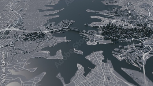 Photography Sydney city map. 3d map of Sydney.