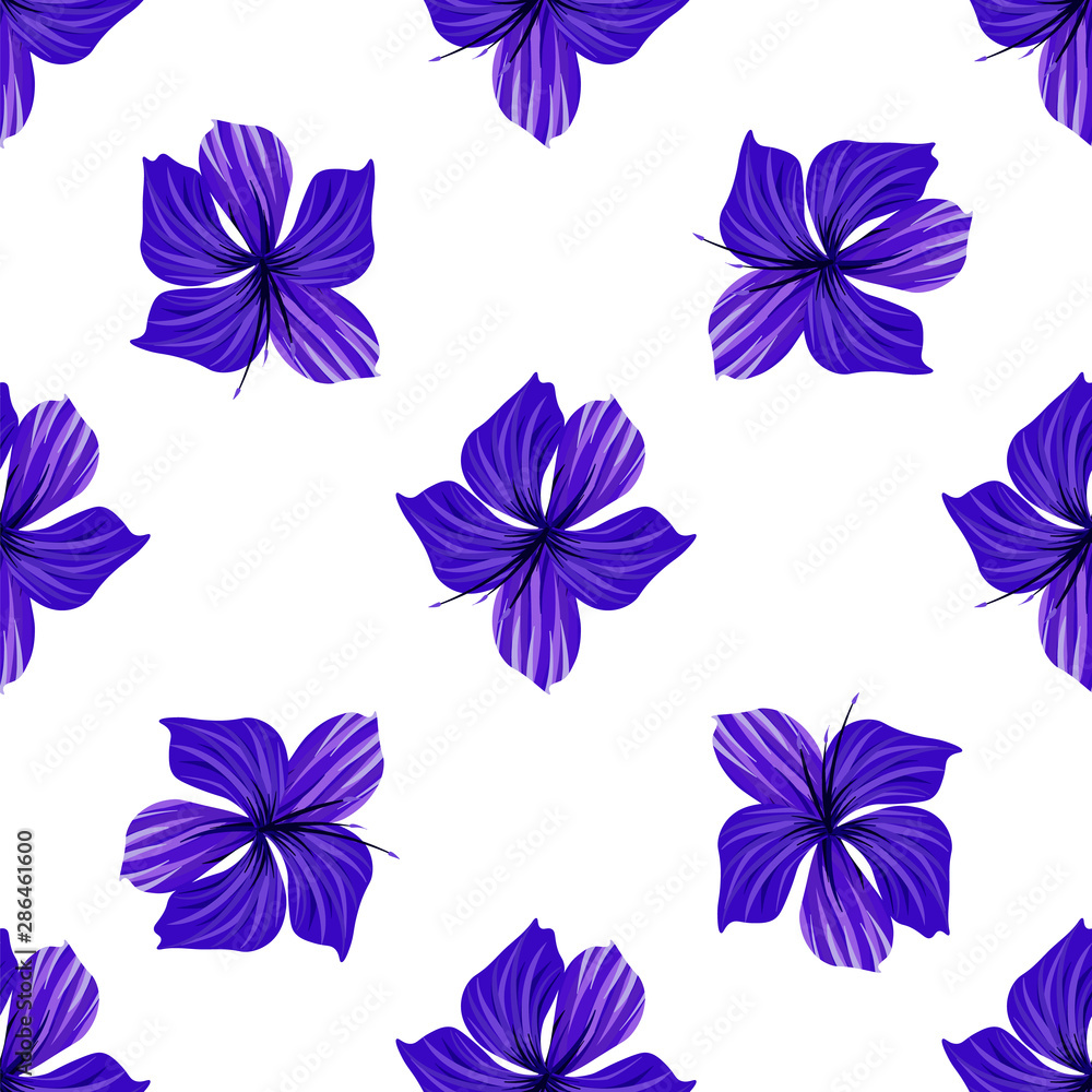 Fototapeta premium Hibiscus seamless pattern. Palm leaf. Flower background