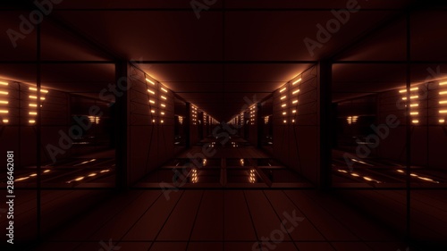 golden stylish dark sci-fi tunnel qith nice glow 3d illustration background wallpaper