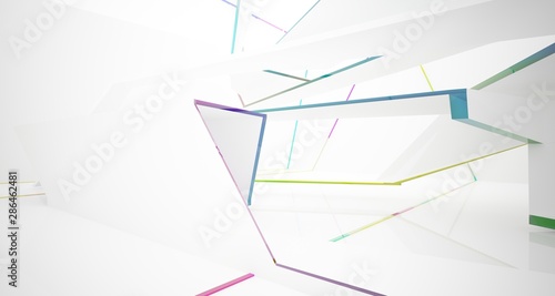 Free Download Abstract white and colored gradient glasses interior multilevel public space with window. 3D illustration and rendering. - GFXLoad