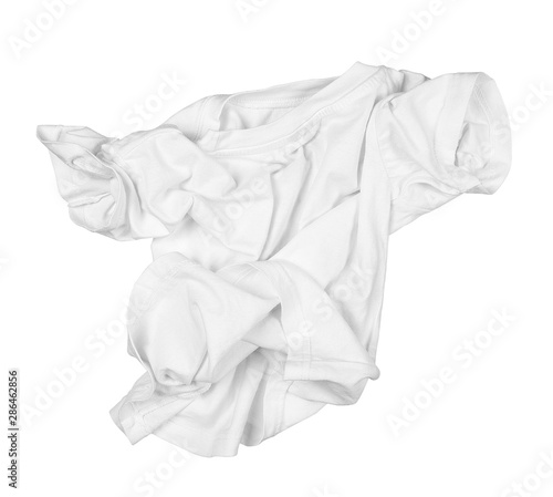 Crumpled white T-shirt on isolated white background