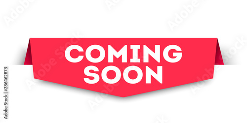 Vector Illustration Red Banner Coming Soon. Web Element.