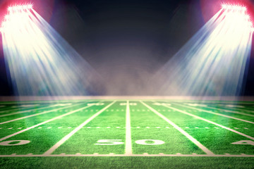 Perspective of football field. Football stadium with white lines marking the pitch. Perspective elements.Ragby football field with white lines marking the pitch. 3d illustration.
