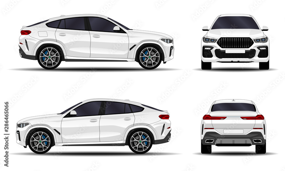 realistic SUV car. front view; side view; back view. realistic SUV car. front view; side view; back view.
