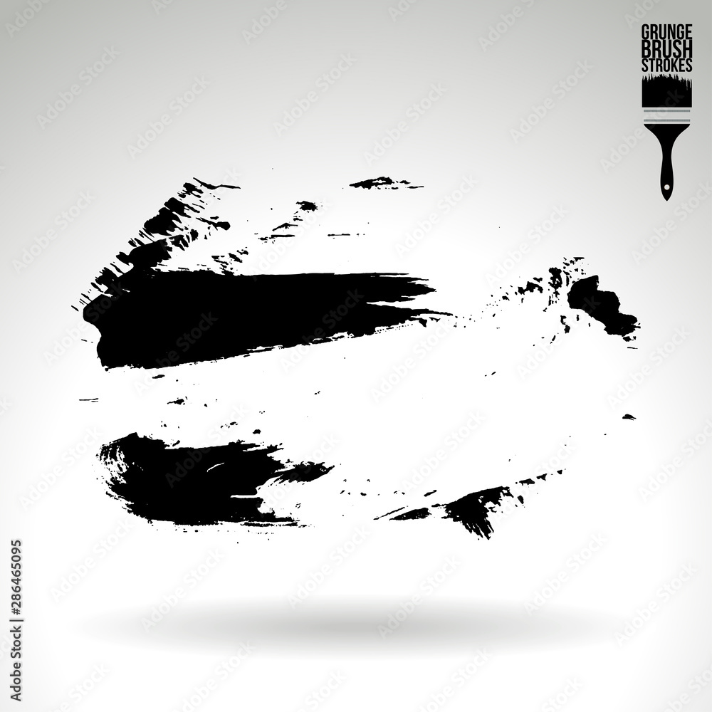 Obraz premium Black brush stroke and texture. Grunge vector abstract hand - painted element. Underline and border design.