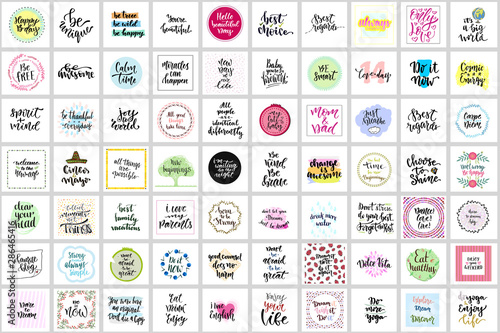 Hand lettering photography overlay set. Positive inspirational and motivational qoutes about life. Calligraphic prints