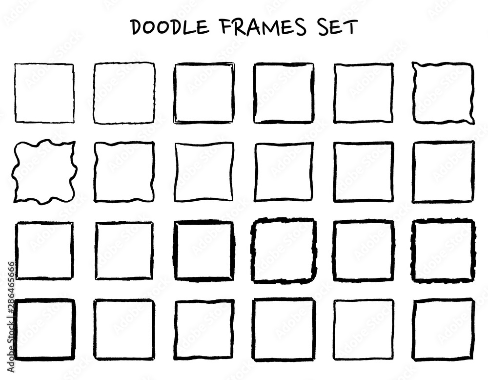 Set of hand drawn doodle, hand drawn square frames and borders. Mono line design templates, isolated on white background. Set of hand drawn doodle, hand drawn square frames and borders. Mono line design templates, isolated on white background.