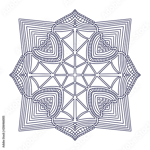 Carpet line art print. Minimal shawl pattern. Vector black and white background. Template for textile. Ornamental square pattern.