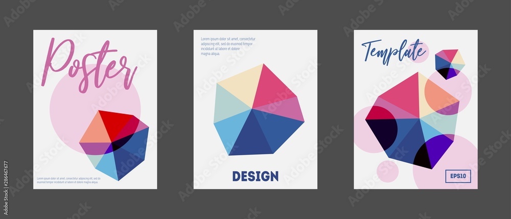 Geometric covers set. Abstract polygons composition in trendy colors. 