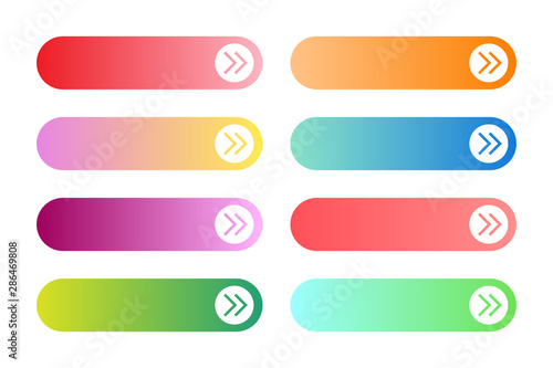 Vector set of modern gradient app or game buttons. User interface web button with arrows.