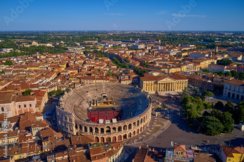 Arena in the city of Verona, Italy. Photographing with drone.