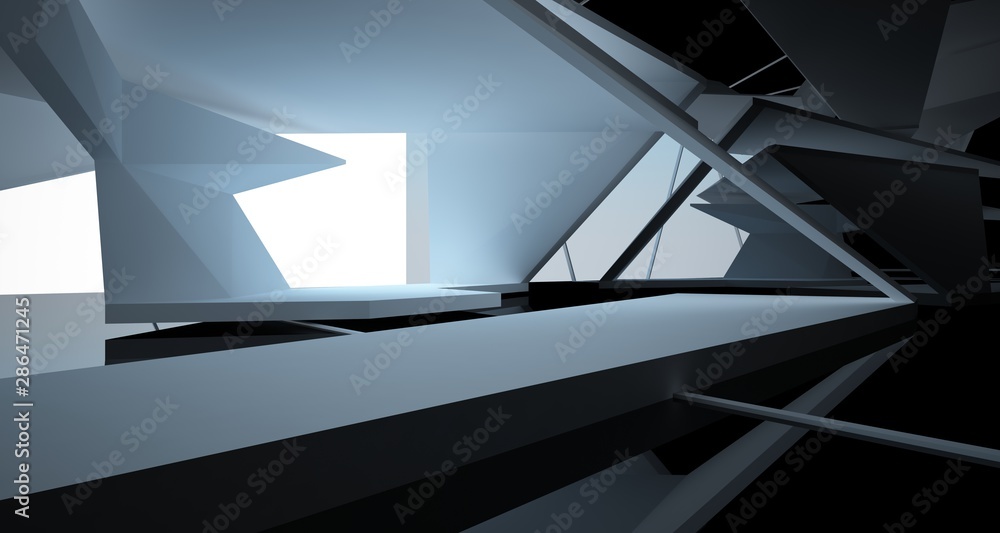 Obraz premium Abstract white and black interior multilevel public space with window. 3D illustration and rendering.