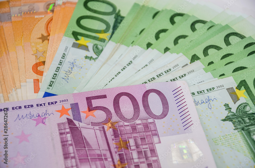 Euro banknotes close up. View from above. Euro banknotes close up. View from above.