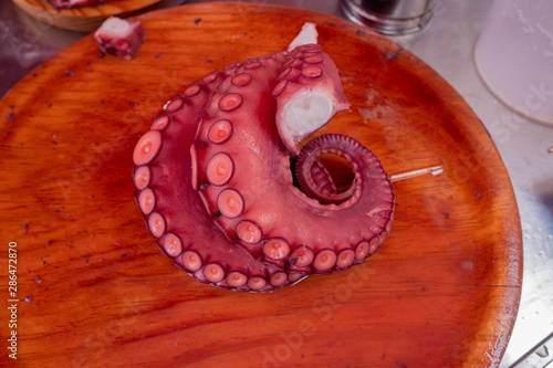 Tentáculos de pulpo cocidos al estilo pulpo á feira. Galicia. España. photo